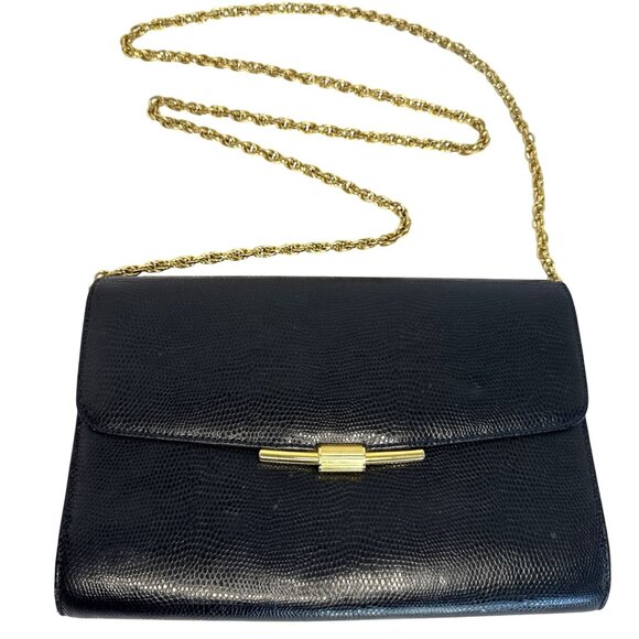 Rodo Italy Blue Genuine Lizard Leather With Gold Hardware And Chain Strap - Picture 1 of 10